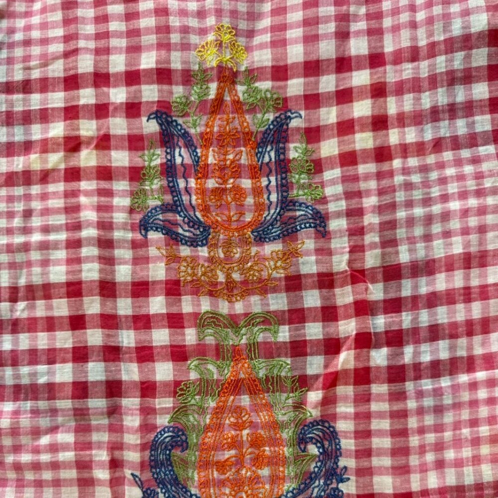 Red & White Sheer Button-Up men’s Shirt by Alpana Bawa with Embroidery - Picture 6 of 7